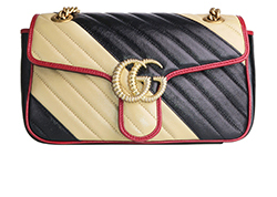 Gucci Marmont Small Shoulder Bag, Leather, Black/Red/Cream, 443497.520981,